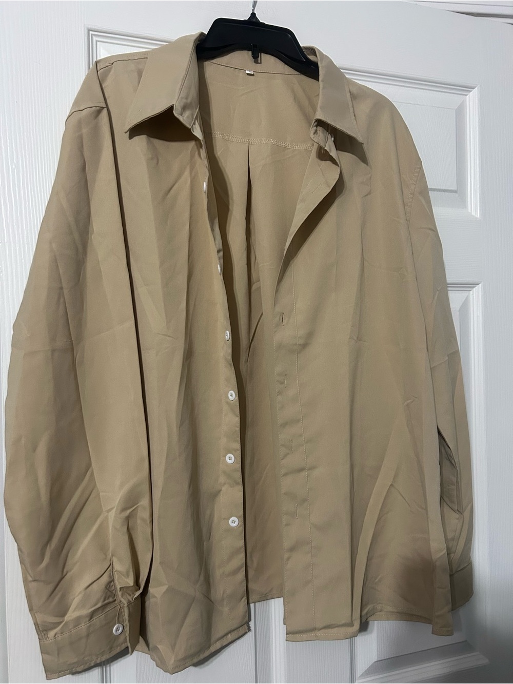 Classic Beige Button-Down Shirt with Relaxed Collar
